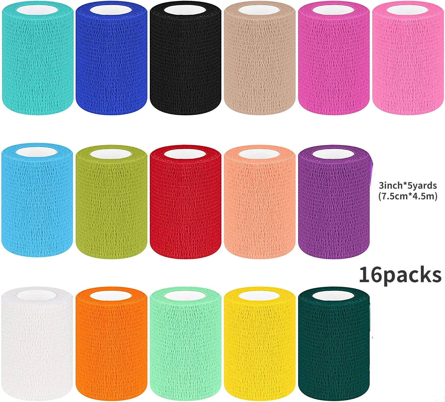 Self Adhesive Bandage Wrap Roll 3 Inch* 5 Yards 16 Packs Non-Woven Cohesive First Aid Tape for Horses Dogs Cats Athlete
Self Adhesive Bandage Wrap Roll 3 Inch* 5 Yards 16 Packs Non-Woven Cohesive First Aid Tape for Horses Dogs Cats Athlete