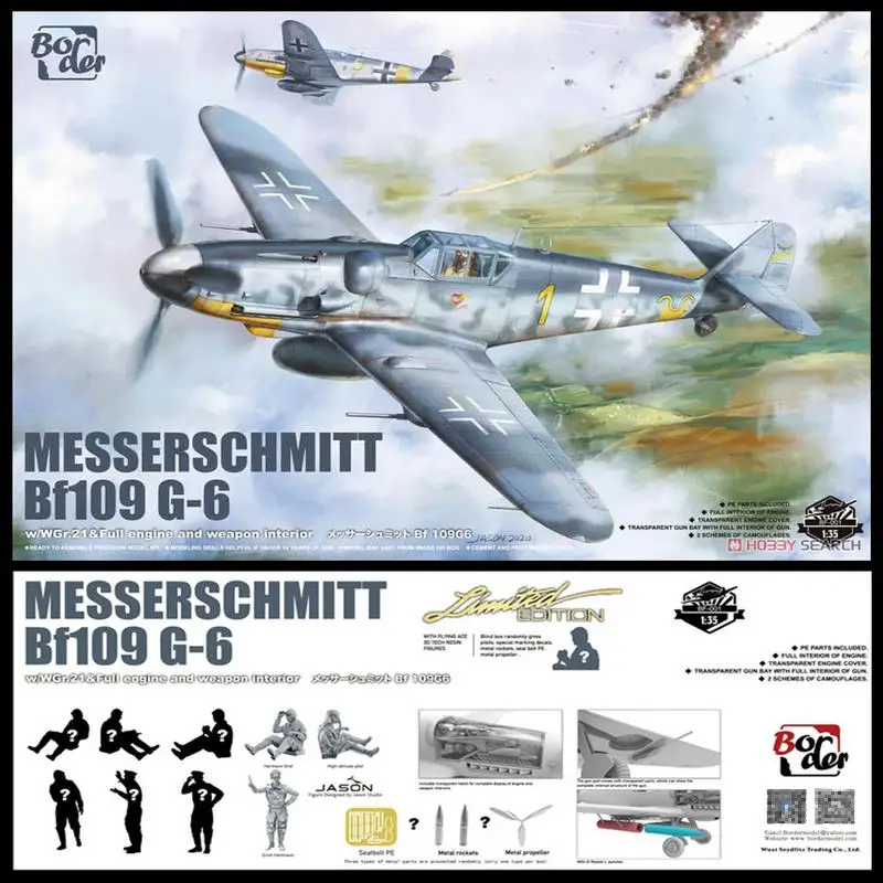 BORDER BF-001 1/35 SCALE MESSERSCHMITT BF109G-6 With Figures Limited Edition Model Kit
BORDER BF-001 1/35 SCALE MESSERSCHMITT BF109G-6 With Figures Limited Edition Model Kit
