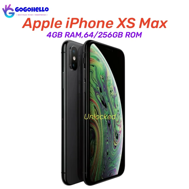 

Original Apple iPhone XS Max Cellphone 6.5" RAM 4GB ROM 64GB/256GB Hexa Core A12 iOS 12MP NFC 4G Unlocked Used Mobile Phone