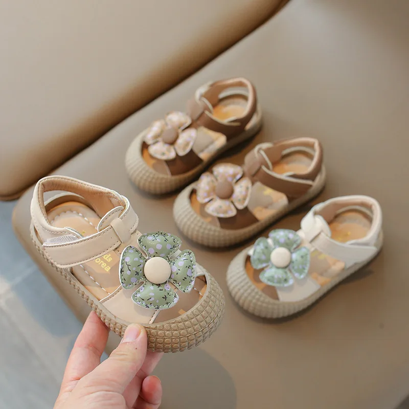 

New Summer Kids Sandal Flower Sandals for Pretty Girls Princess Fashion Sweet Children Causal Cut-outs Beach Sandals Toe Wrapped