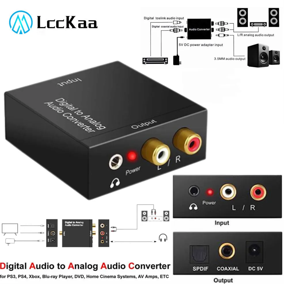 LccKaa Digital To Analog 3.5Mm Jack Coaxial Optical Fiber Audio Aux Rca L / R Converter Spdif Digital Audio Decoder Amplifier
LccKaa Digital To Analog 3.5Mm Jack Coaxial Optical Fiber Audio Aux Rca L / R Converter Spdif Digital Audio Decoder Amplifier