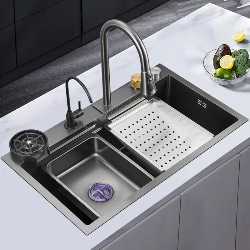Black Nano Kitchen Sink 304 Stainless Steel Sink Bowl Kitchen Sink With Multifunctional Top Loading Flying Rain pull-out faucet
Black Nano Kitchen Sink 304 Stainless Steel Sink Bowl Kitchen Sink With Multifunctional Top Loading Flying Rain pull-out faucet
