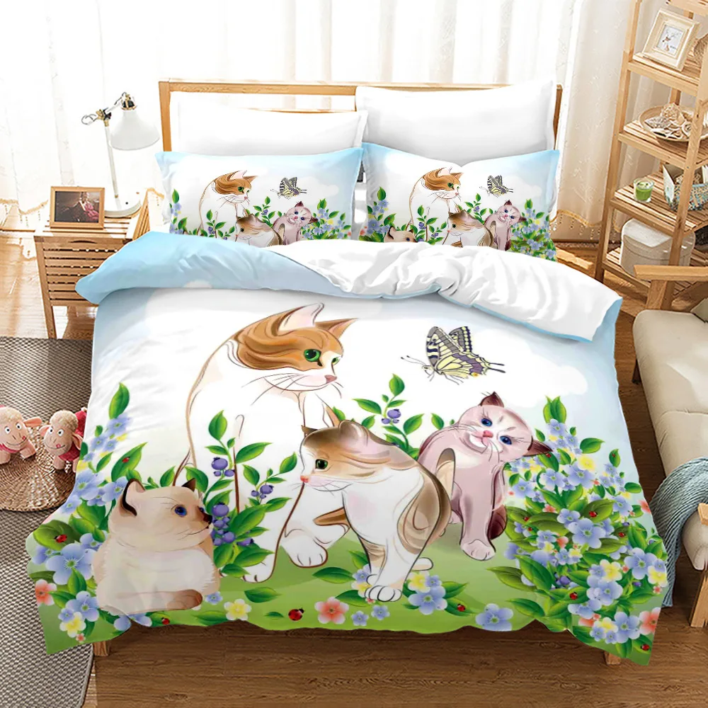 

Cute Cartoon Cat Animal 3D Bedding Set Duvet Cover Pillowcases Comforter Linen Quilt Cover Room Decor Twin Queen King Size2/3pcs