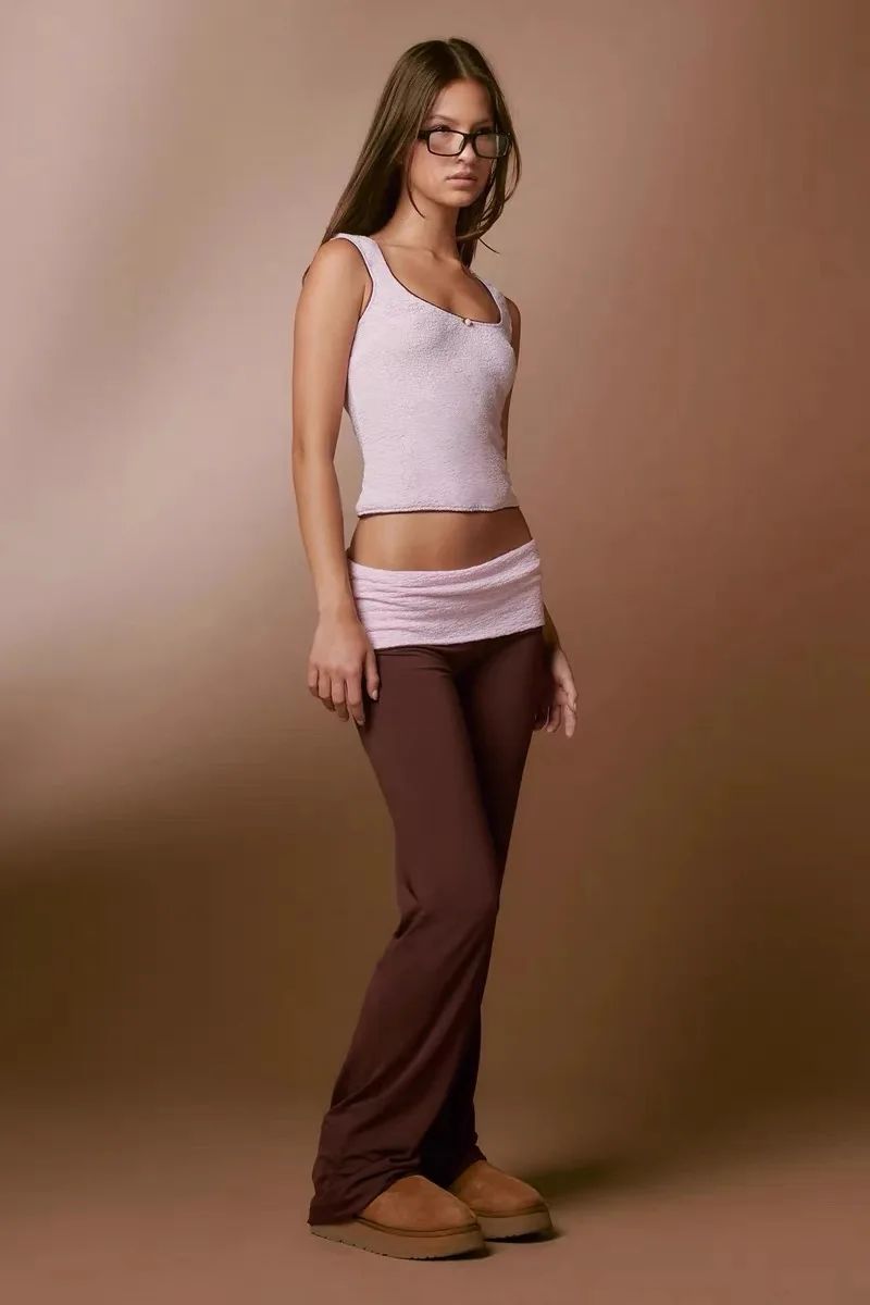 

iamgia pink-brown low-rise slim-fit pants y2k vintage hemmed yoga pants Pink textured vest