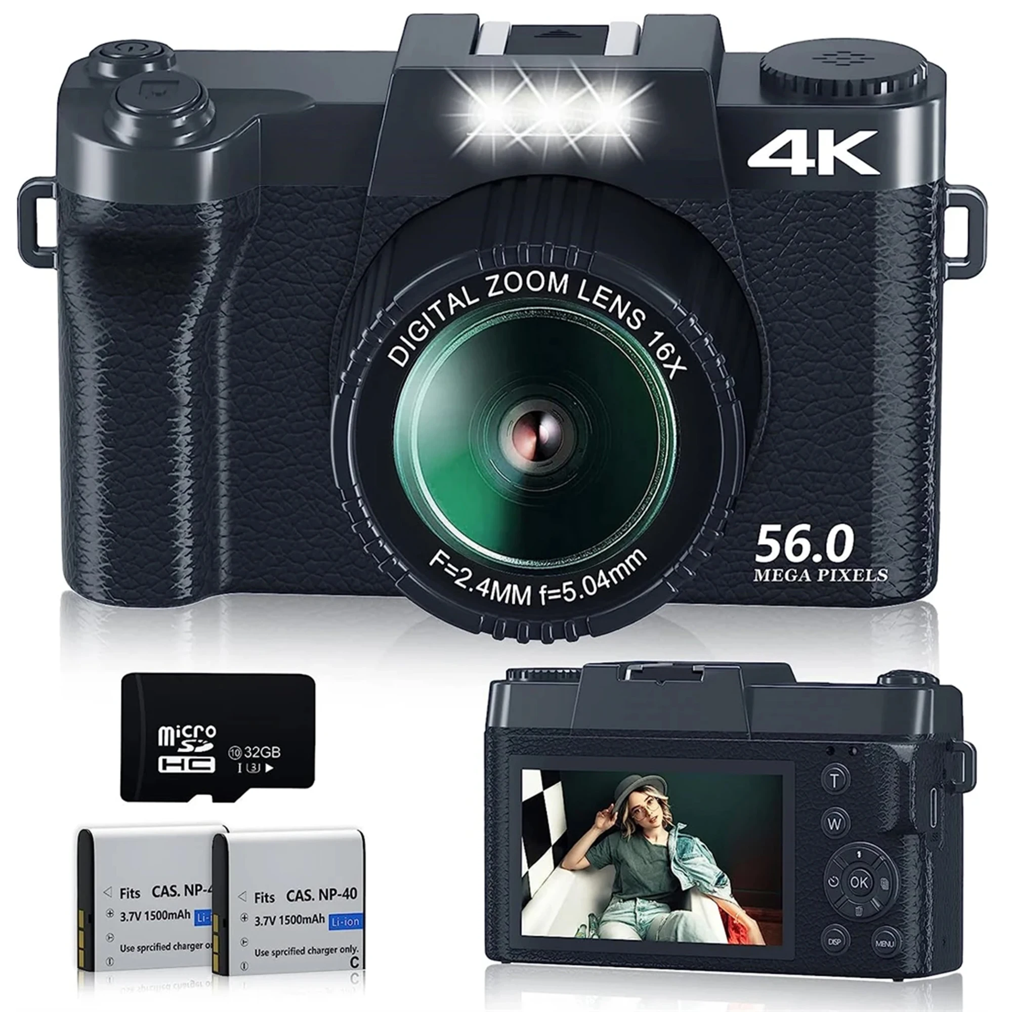 Цифровая фотокамера 56 МП, видеокамера 4K с автофокусом, поддержкой влогов, с 3-дюймовым экраном, Wi-Fi
Цифровая фотокамера 56 МП, видеокамера 4K с автофокусом, поддержкой влогов, с 3-дюймовым экраном, Wi-Fi