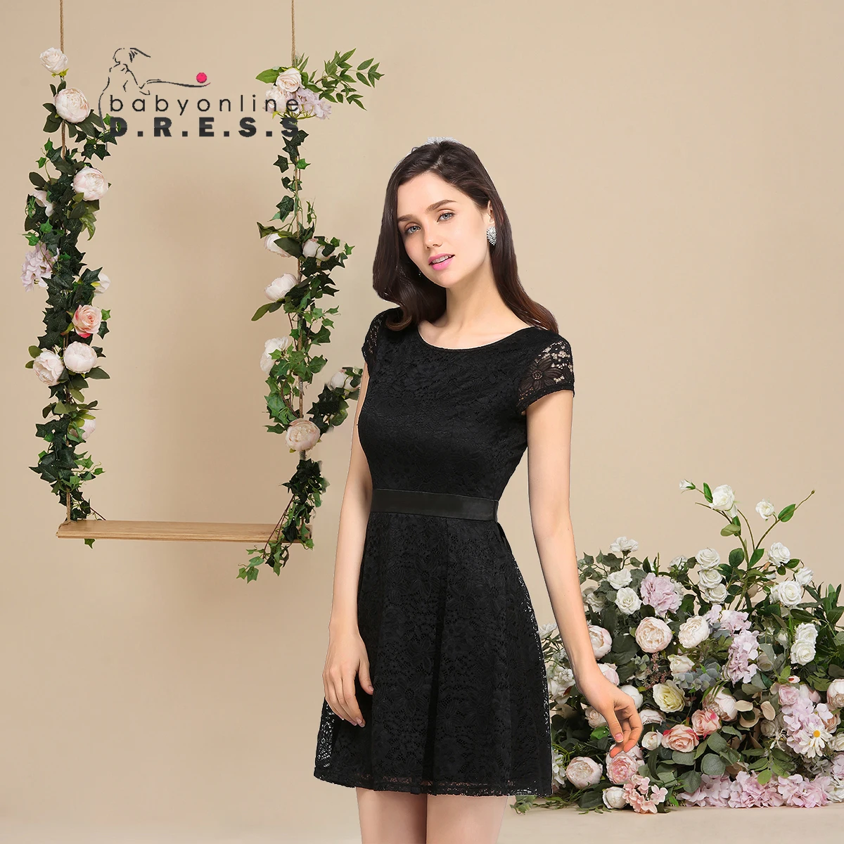 BABYONLINE Elegant Evening Dress Floral Appqulies V-Back Short Sleeve with Belt Knee Length Formal Party
BABYONLINE Elegant Evening Dress Floral Appqulies V-Back Short Sleeve with Belt Knee Length Formal Party