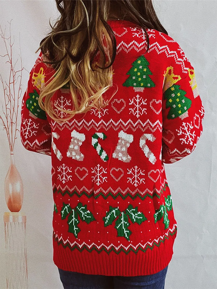

Women s Cute Funny Ugly Christmas Sweater Snowflake Stocking Tree Holiday Knit Sweater Pullover