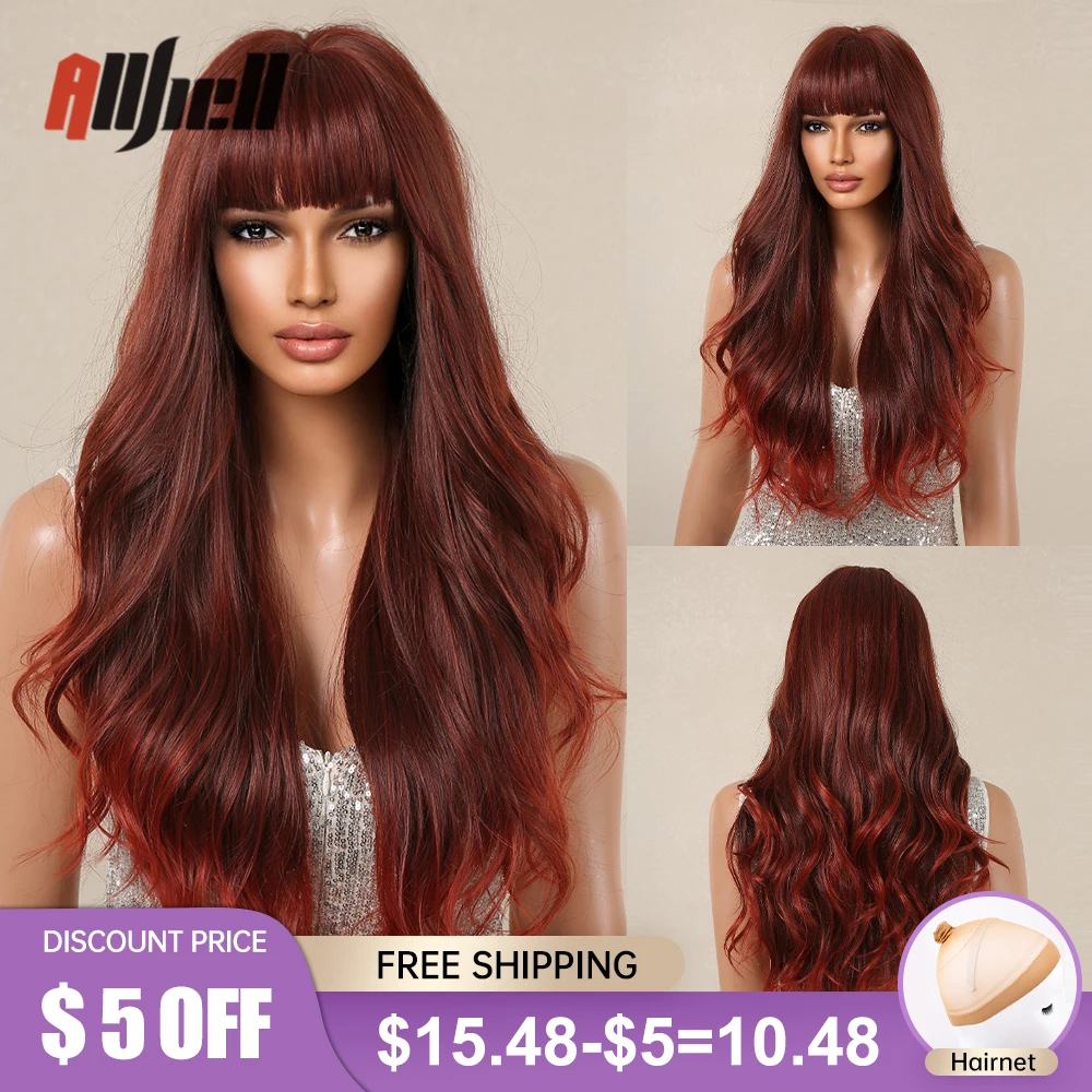 Ombre Red Brown Long Wavy Synthetic Wig with Bangs Dark Red Water Wave Natural Hair Wigs for Women Daily Party Heat Resistant
Ombre Red Brown Long Wavy Synthetic Wig with Bangs Dark Red Water Wave Natural Hair Wigs for Women Daily Party Heat Resistant