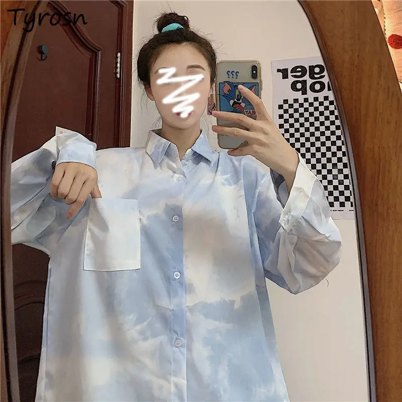 

Women Shirts Tie Dye All-match Streetwear Sweet Lovely Girls Korean Fashion Casual Sun-proof Spring Tops Ins Chic Gentle Stylish