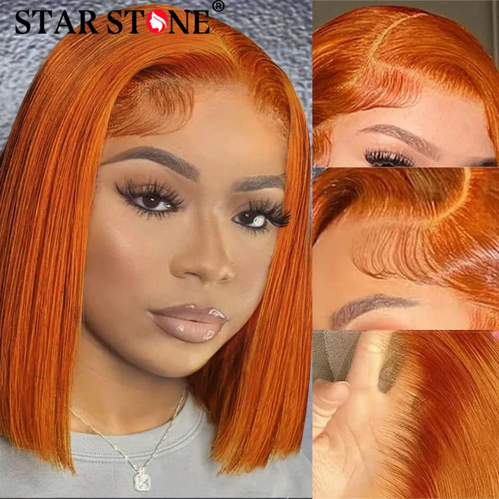 

Glueless Preplucked Human Wigs Ready To Wear Ginger Orange Short Bob Wigs Human Hair For Woman 6X4 HD Lace Closure Wig On Sale