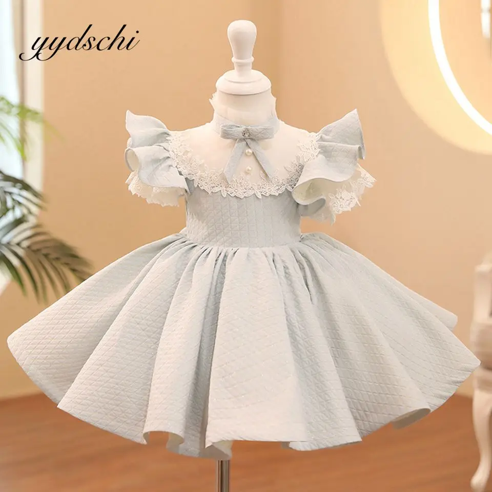 2022 Blue Flowers Girls Dresses Bow Pleat High Neck Lace Short Sleeves Ball Gowns Birthday Party Vestidos De Novia
2022 Blue Flowers Girls Dresses Bow Pleat High Neck Lace Short Sleeves Ball Gowns Birthday Party Vestidos De Novia