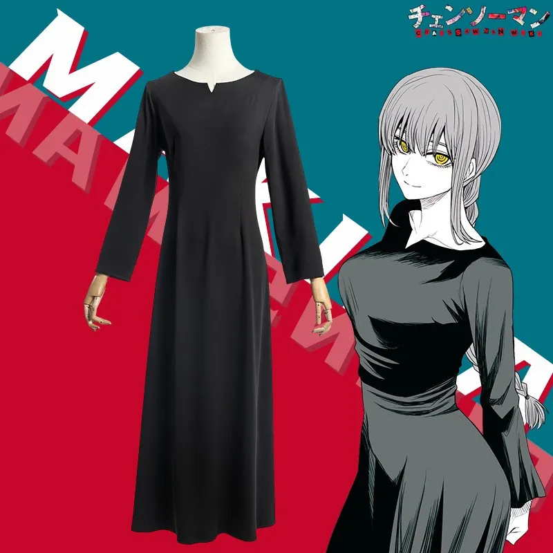 

Chainsaw Man Makima Black Long Dress Costume Cosplay Fancy Japanese Anime Halloween Party Costumes Props
