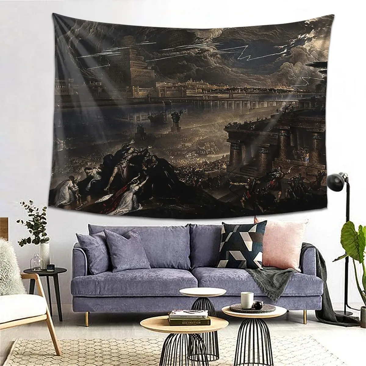 

John Martin, The Fall Of Babylon Tapestry Decoration Art Aesthetic Tapestries for Living Room Bedroom Decor Home Wall Hanging