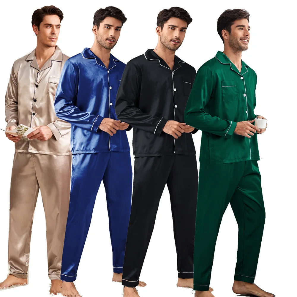 Spring Summer Men 2PCS Pajamas Set Sleepwear Solid Colour Satin Sleepwear Long Sleeve Trouser Pijamas Suit Loose Lounge Wear
Spring Summer Men 2PCS Pajamas Set Sleepwear Solid Colour Satin Sleepwear Long Sleeve Trouser Pijamas Suit Loose Lounge Wear