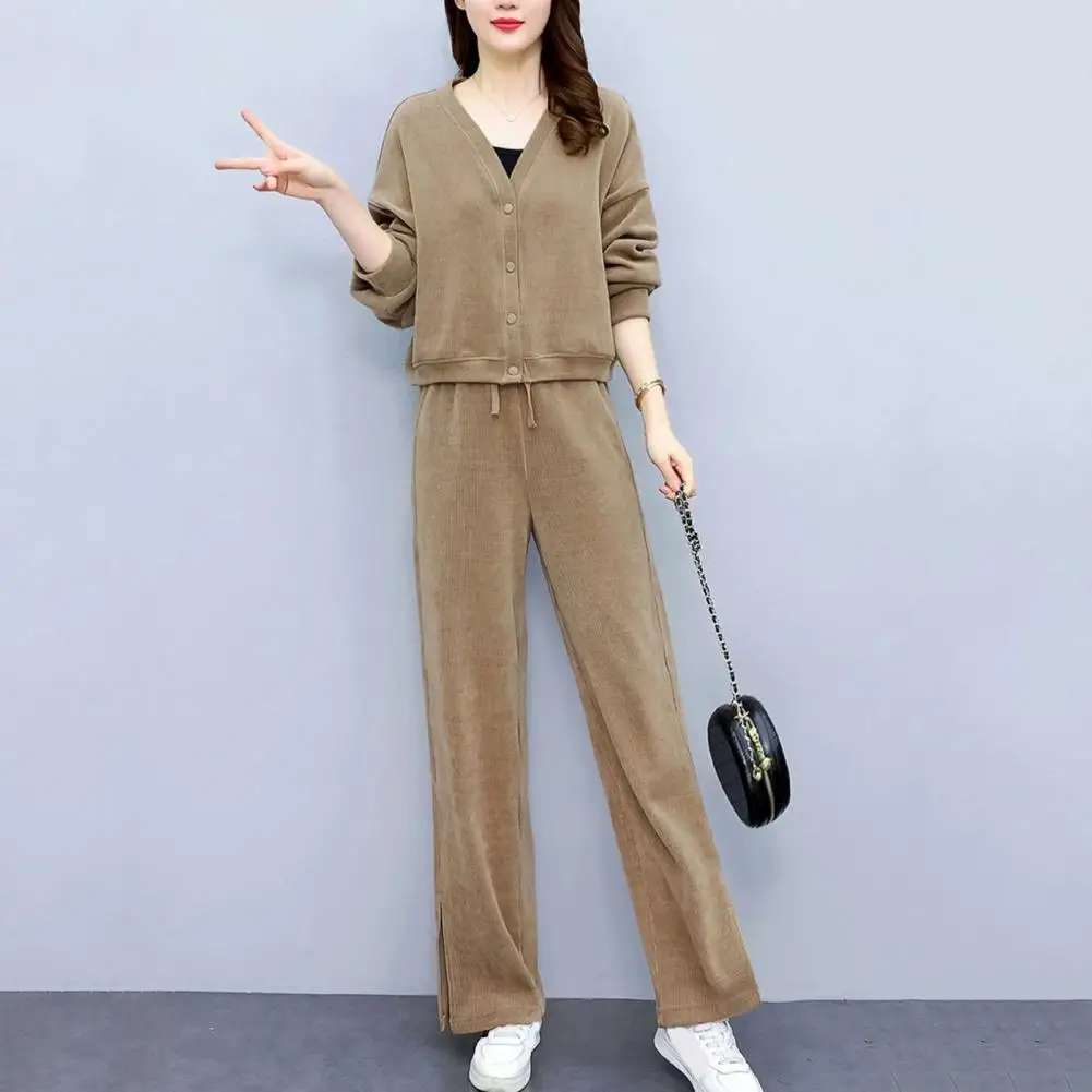 Women Top Pants Set Women's Winter Cardigan Pants Set with Single-breasted Coat Wide Leg Trousers V Neck Top Suit for Fall
Women Top Pants Set Women's Winter Cardigan Pants Set with Single-breasted Coat Wide Leg Trousers V Neck Top Suit for Fall