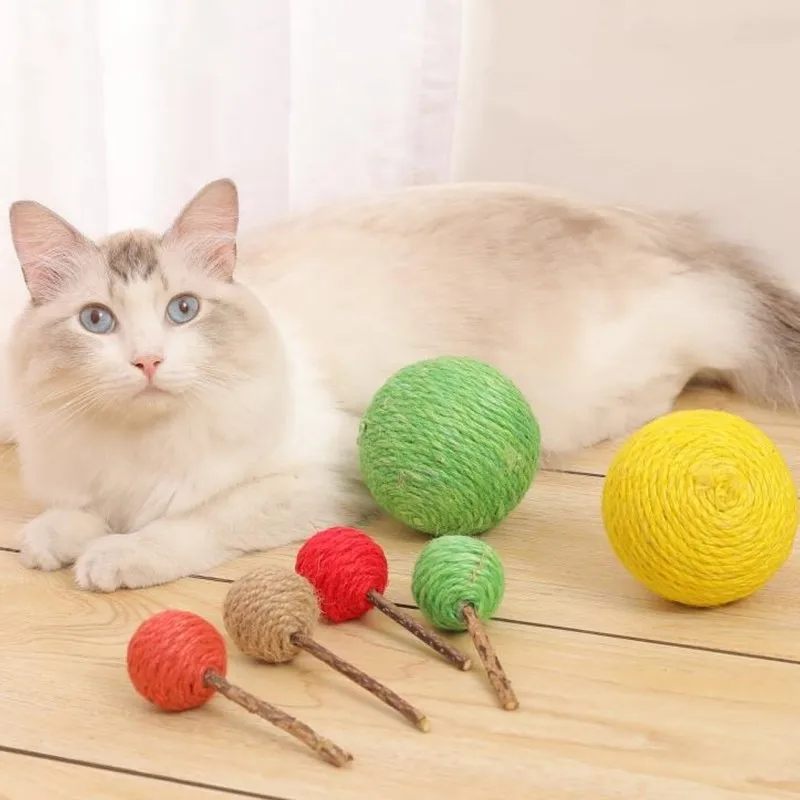 

Cat Toy Sisal Ball Cat Toys Interactive Self Hi Chew Toys for Cats Teasing Bite Resistant Colorful Ropes Ball Cats Toy with Bell