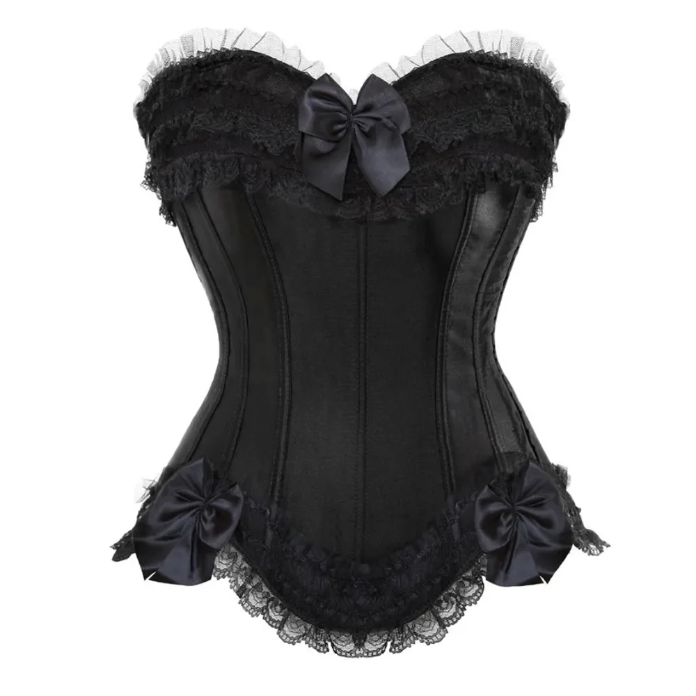 

Corset Top Plus Size Women Bustier Overbust Sexy Bowknot Decorated Lingerie Vintage Victorian Fashion Black Red Pink White