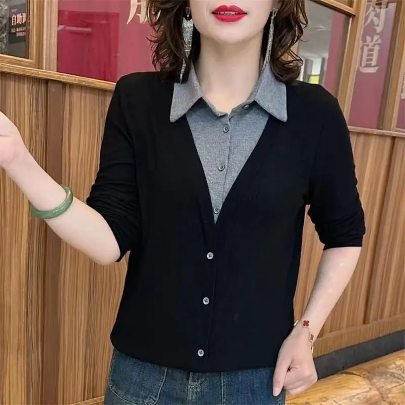 M-5XL Women's Spring Autumn Loose Fake Two Pieces T-shirts New Turn Down Collar Top Long Sleeve Bottoming Shirt
M-5XL Women's Spring Autumn Loose Fake Two Pieces T-shirts New Turn Down Collar Top Long Sleeve Bottoming Shirt