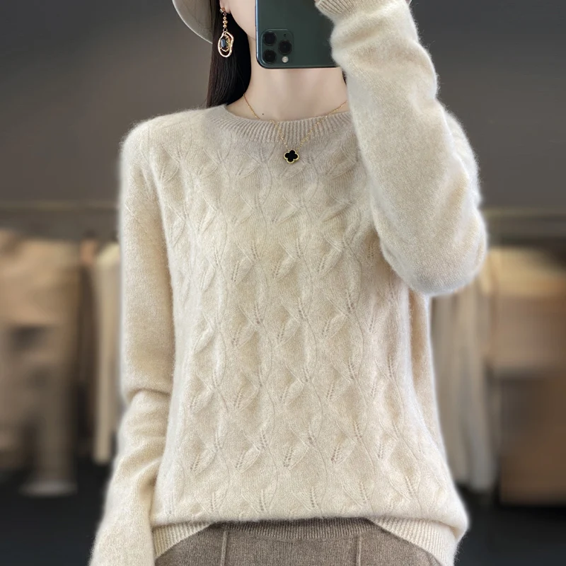 Autumn And Winter New Woolen Sweater Women's Round Neck Long Sleeve Pullover 100% Pure Wool Seamless Hollow Out Style Knitwear
Autumn And Winter New Woolen Sweater Women's Round Neck Long Sleeve Pullover 100% Pure Wool Seamless Hollow Out Style Knitwear