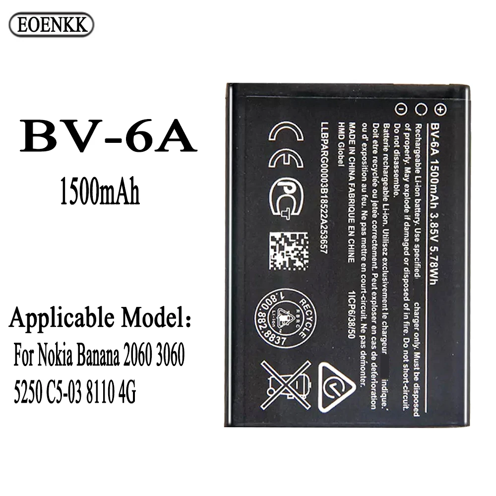 

BV-6A Battery for Nokia Banana 2060 3060 5250 C5-03 8110 4G Original Capacity Mobile Phone Batteries Bateria