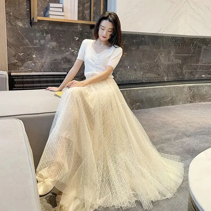 Luxury Gothic White Mesh Long Maxi Dress Women Summer Autumn A-line Korean Fashion High Waist Black Skirt Designer Pleated Skirt
Luxury Gothic White Mesh Long Maxi Dress Women Summer Autumn A-line Korean Fashion High Waist Black Skirt Designer Pleated Skirt