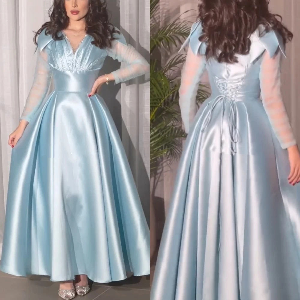 

Ball Dress Evening Prom Satin Beading Draped Quinceanera Gown V-neck Bespoke Occasion Midi es Saudi Arabia