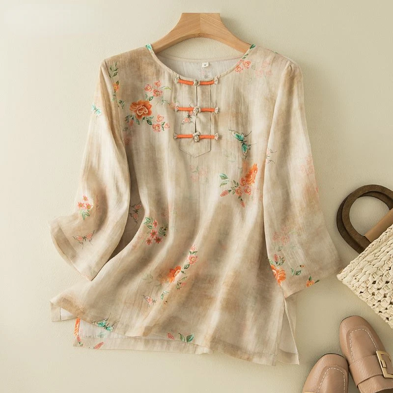 Linen Chinoiserie Print Casual Women's Blouse Shirt 2023 Summer Short Sleeve Loose Round Neck Buttons Female Clothing Blouses
Linen Chinoiserie Print Casual Women's Blouse Shirt 2023 Summer Short Sleeve Loose Round Neck Buttons Female Clothing Blouses