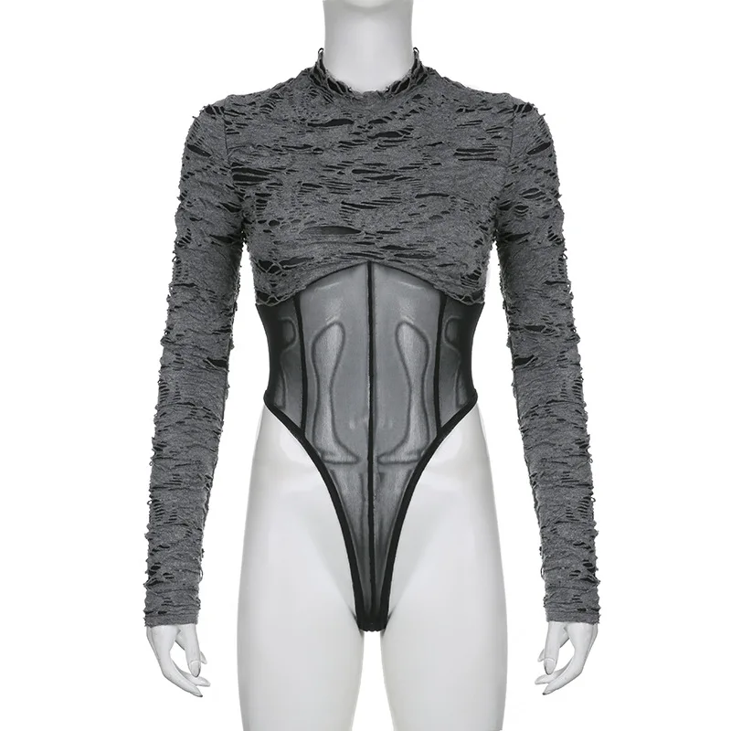 New sexy mesh patchwork fake two pieces of vintage hollowed-out hole slim bodysuit
New sexy mesh patchwork fake two pieces of vintage hollowed-out hole slim bodysuit