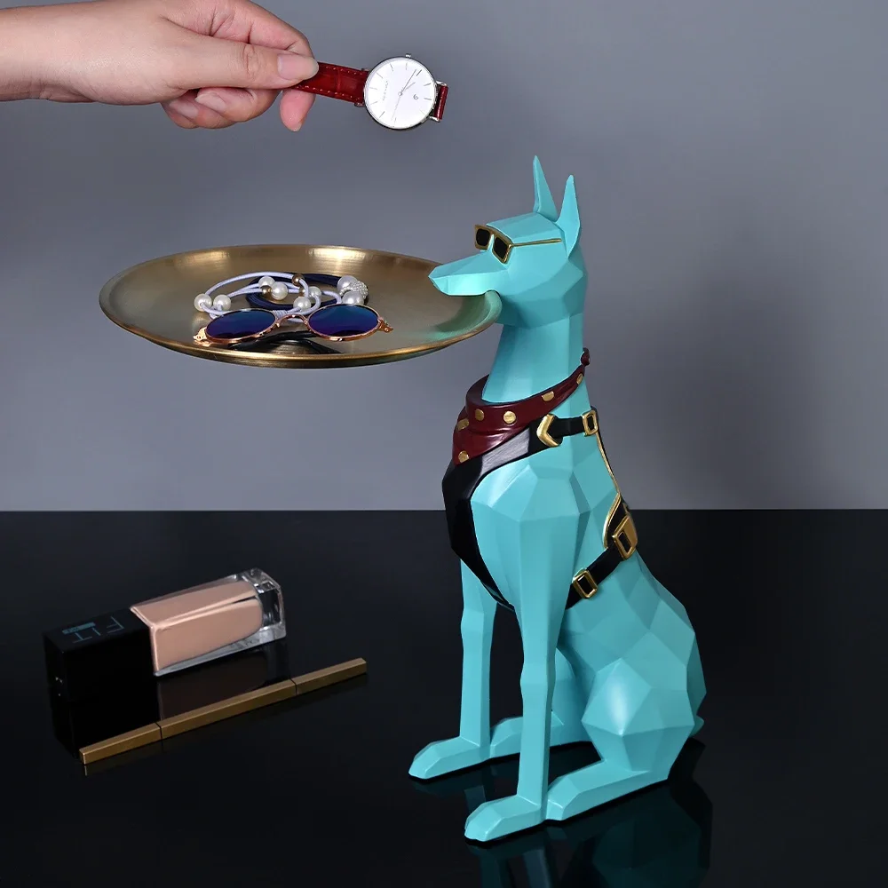 

Doberman комнатные ключи собака Жилая смола для ювелирных изделий скульптуры Искусство Pinscher орнамент декор стол статуя лоток с держателем Батлер