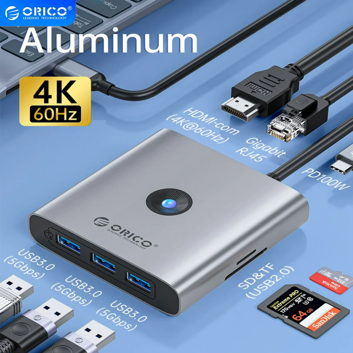 ORICO USB 3.0 Adapter HUB Type C to 4K60Hz HDMI-Compatible Docking Station RJ45 PD Splitter For MacBook Pro Air PC Accessories
ORICO USB 3.0 Adapter HUB Type C to 4K60Hz HDMI-Compatible Docking Station RJ45 PD Splitter For MacBook Pro Air PC Accessories