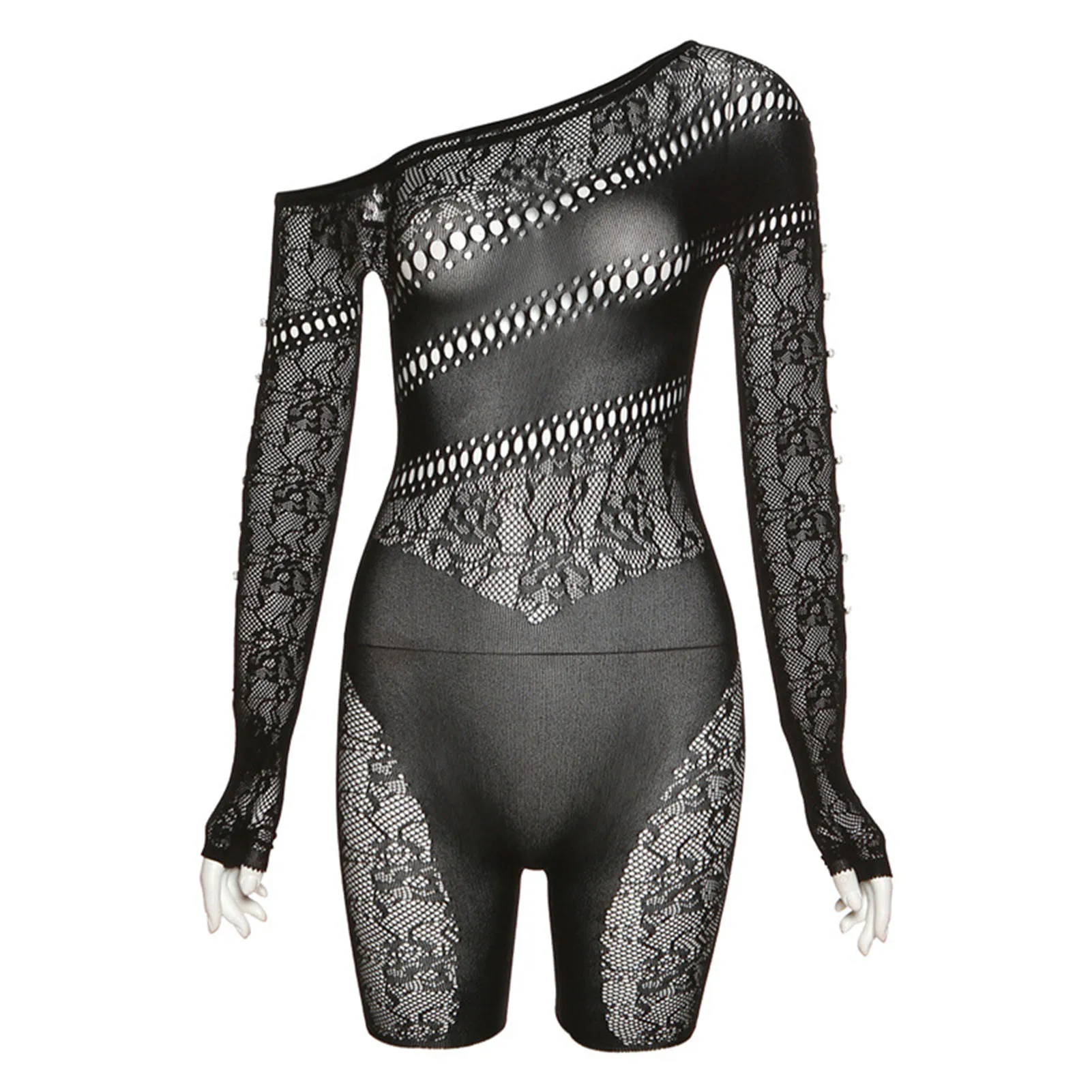 Womens Sexy See Through Romper Sheer Mesh Long Sleeve Hollow Out Rompers for Summer Early Autumn Spring 
Womens Sexy See Through Romper Sheer Mesh Long Sleeve Hollow Out Rompers for Summer Early Autumn Spring