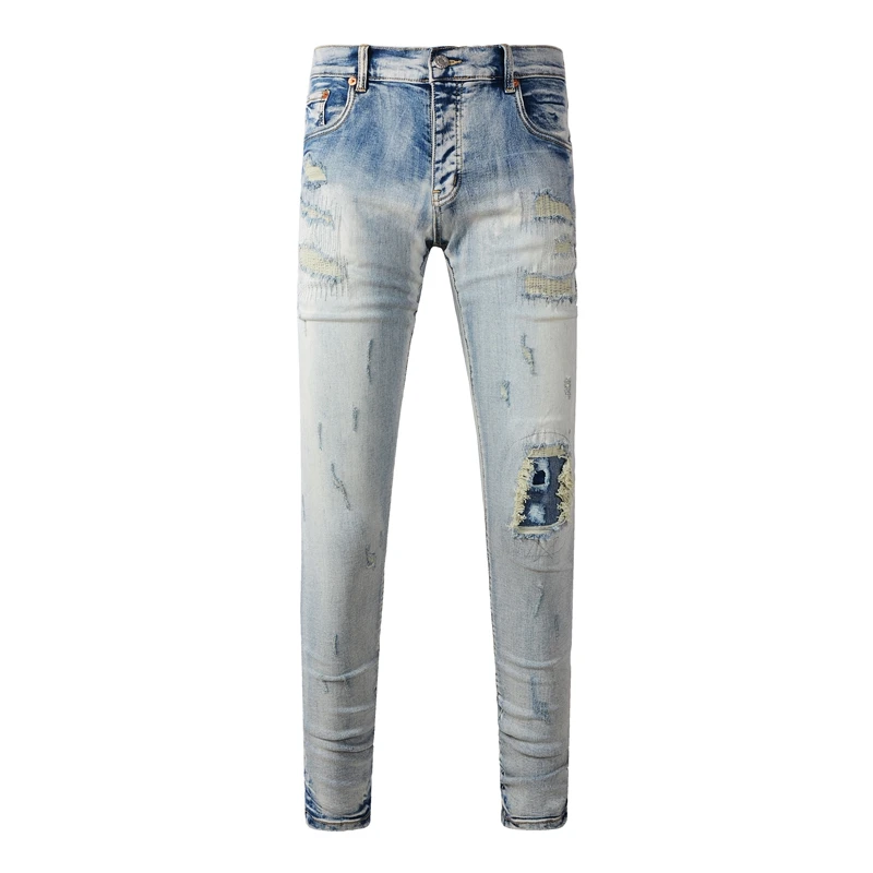 

Джинсы мужские рваные стрейчевые, модные брюки-скинни с дырками, дизайнерские брендовые байкерские джинсы в стиле хип-хоп