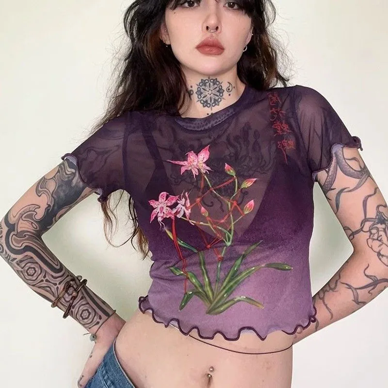 Original Net Yarn Summer Women New Hand Drawn Binding Orchid Mantis Printing Navel Exposed Slim Hottie Short Sleeved T-shirt
Original Net Yarn Summer Women New Hand Drawn Binding Orchid Mantis Printing Navel Exposed Slim Hottie Short Sleeved T-shirt