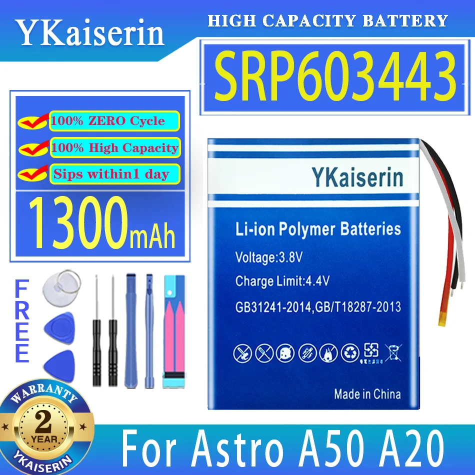 YKaiserin 1300mAh Replacement Battery SRP603443 For Astro A50 A20 Digital Bateria
YKaiserin 1300mAh Replacement Battery SRP603443 For Astro A50 A20 Digital Bateria