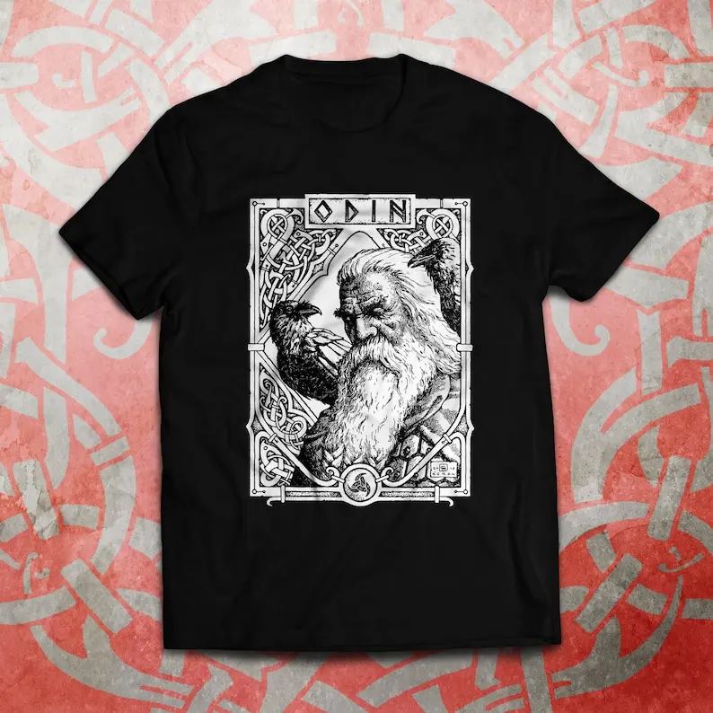 ODIN Men's T-shirt VIKING GOD Norse Pagan Men Black Munin Hugin Raven Celtic Viking Gods Mythology
ODIN Men's T-shirt VIKING GOD Norse Pagan Men Black Munin Hugin Raven Celtic Viking Gods Mythology