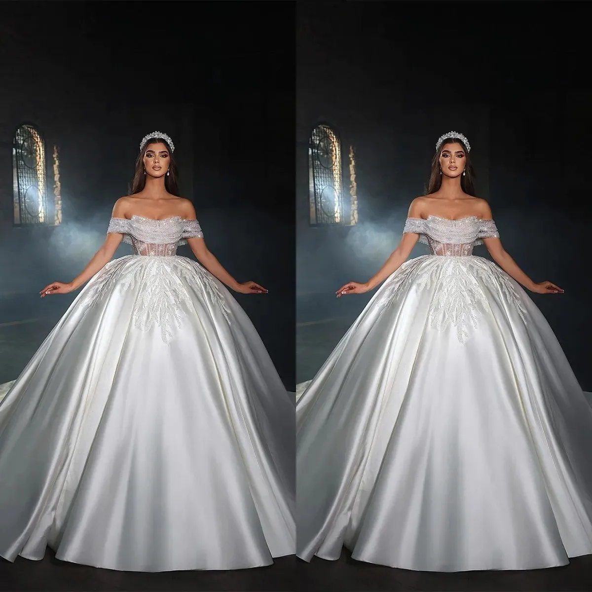 Princess Ball Gown Wedding Dresses Sparkly Sequins Off Shoulder Satin Appliques Luxury Bridal Gowns Custom فستان حفلات الزفاف 
Princess Ball Gown Wedding Dresses Sparkly Sequins Off Shoulder Satin Appliques Luxury Bridal Gowns Custom فستان حفلات الزفاف