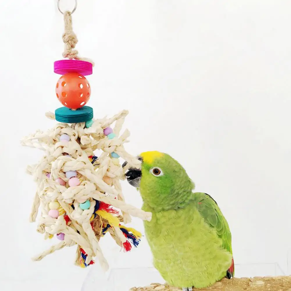 

Parrot Toy Colorful Wood Parrot Chewing Toy for Anxiety Relief Recreation Bite-resistant Bird Hanging Toy Cage for Parakeet