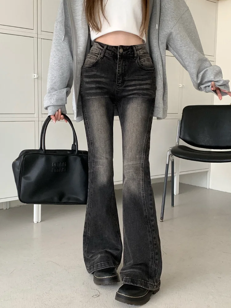 

Slergiri American Retro Low Waist Jeans Women Fashion Y2k Streetwear Bell Bottom Trousers 2024 Spring Casual Washed Flare Pants