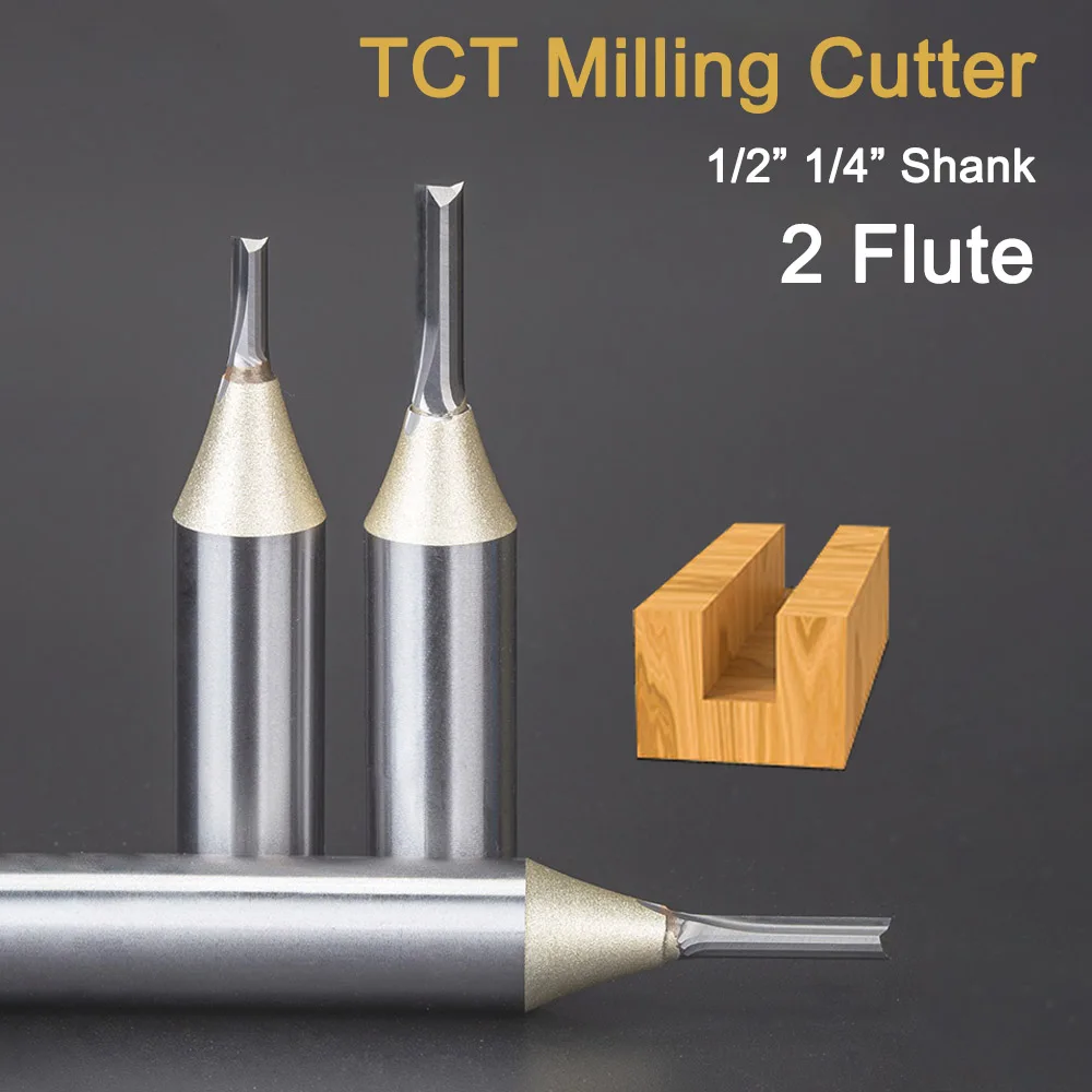 

1/4" 1/2" Shank 6.35mm 12.7mm TCT Straight Router Bit Woodworking Carving 2 Flute Milling Cutter Wood Engraving Carbide CNC Bits