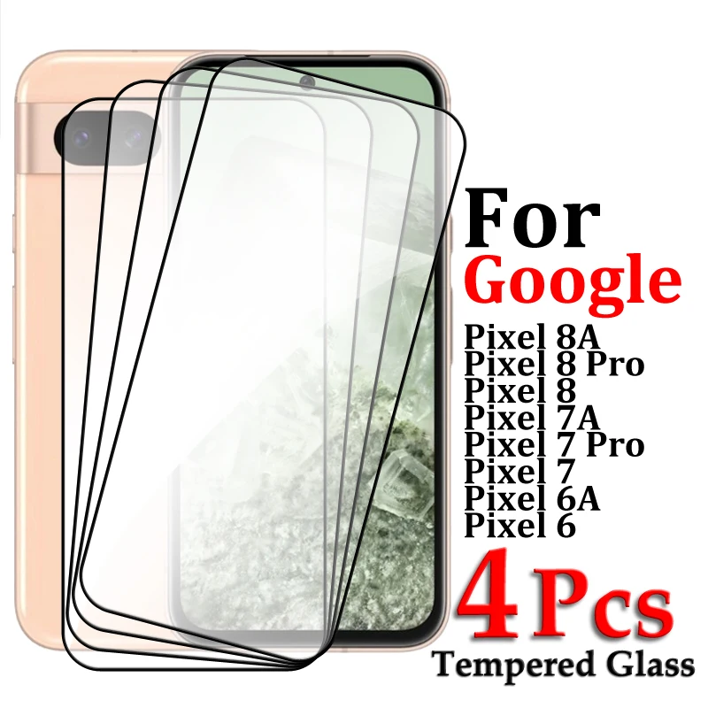 

4/3/2PCS Tempered Glass For Google Pixel 8A 7A 6A 6 7 8 Pro Screen Protector HD Full Cover Glue Protective Glass For Pixel 8A