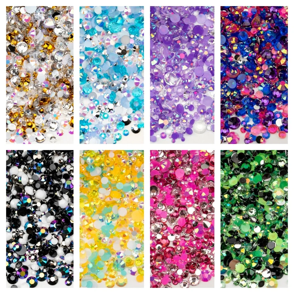 

2-6mm Big Package Mix Colors Resin Rhinestones Crystal Color AB Glue On Flatback Stones For DIY Crafts Nail Art Decorations