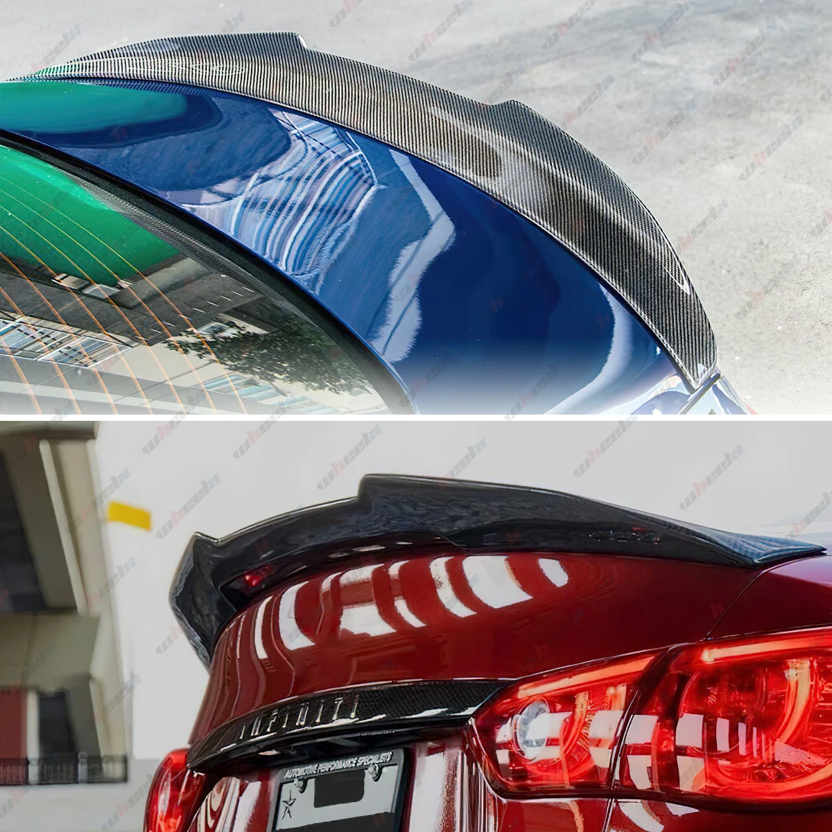 Rear Lip Trunk Spoiler Wing For 14-24 Infiniti Q50 Sedan PSM Carbon Fiber Style Rear Lip Trunk Spoiler Wing For 14-24 Infiniti Q50 Sedan PSM Carbon Fiber Style