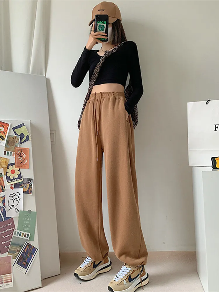 

Spring Summer Women Fashion Sport Pants Khaki Baggy Sweatpants Female Loose Drawstring Elastic Waist Trousers Jogging Streetwear