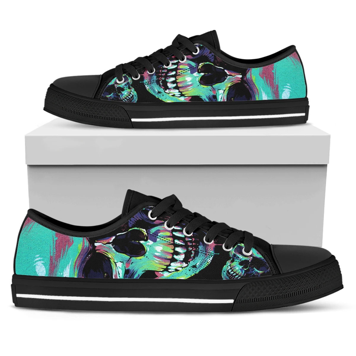 ELVISWORDS Popular Graffiti Skull Design Lightweight Outdoor Sneakers Classic Low Top Women's Shoesv Black Soft Sole Shoes 
ELVISWORDS Popular Graffiti Skull Design Lightweight Outdoor Sneakers Classic Low Top Women's Shoesv Black Soft Sole Shoes