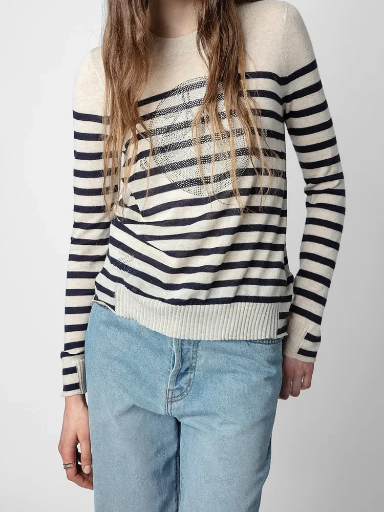 Women's Sweater 2023 New Fall Winter Cashmere Letter Rhinestone O-Neck Stripes Casual Knitted Pullover
Women's Sweater 2023 New Fall Winter Cashmere Letter Rhinestone O-Neck Stripes Casual Knitted Pullover