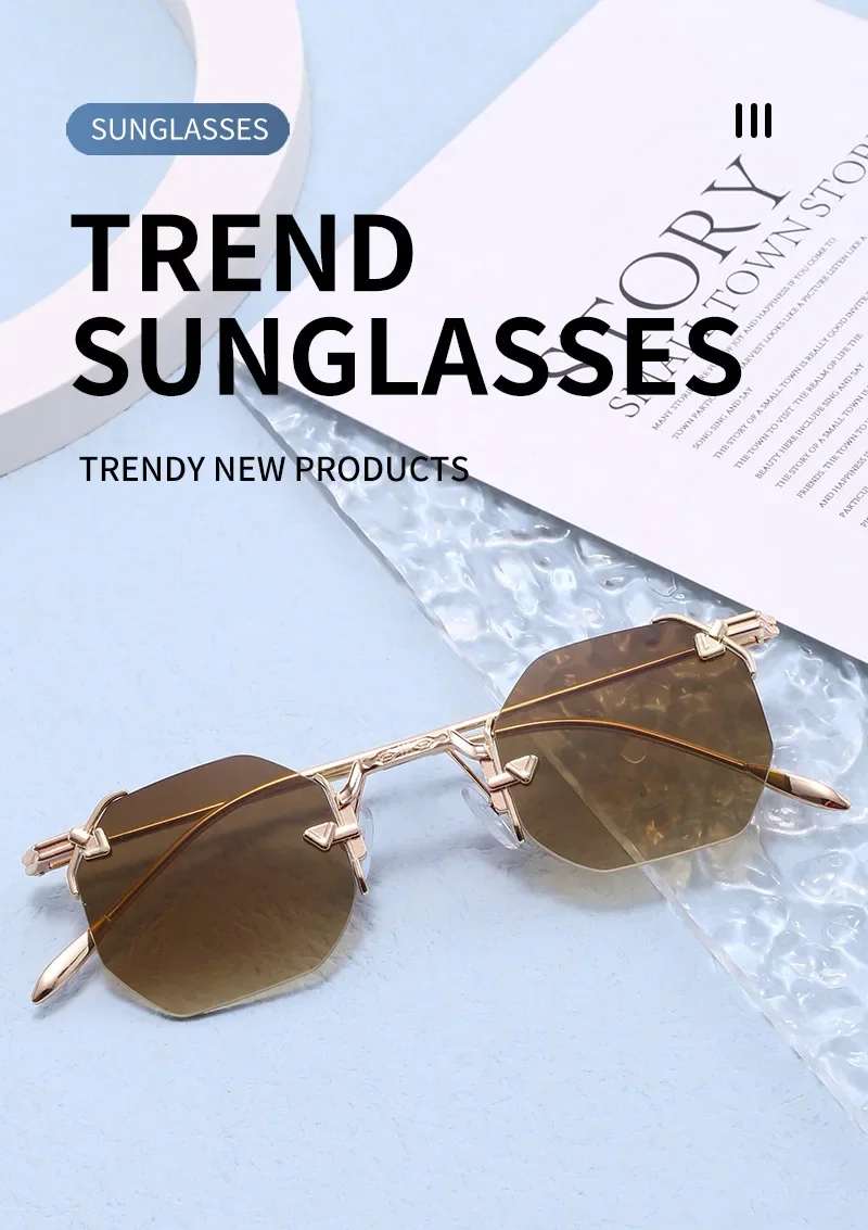 

Модные модные женские многоугольные солнцезащитные очки в стиле ретро градиентные металлические очки без оправы мужские очки в стиле хип-хоп уличные фото панк Оттенки UV400