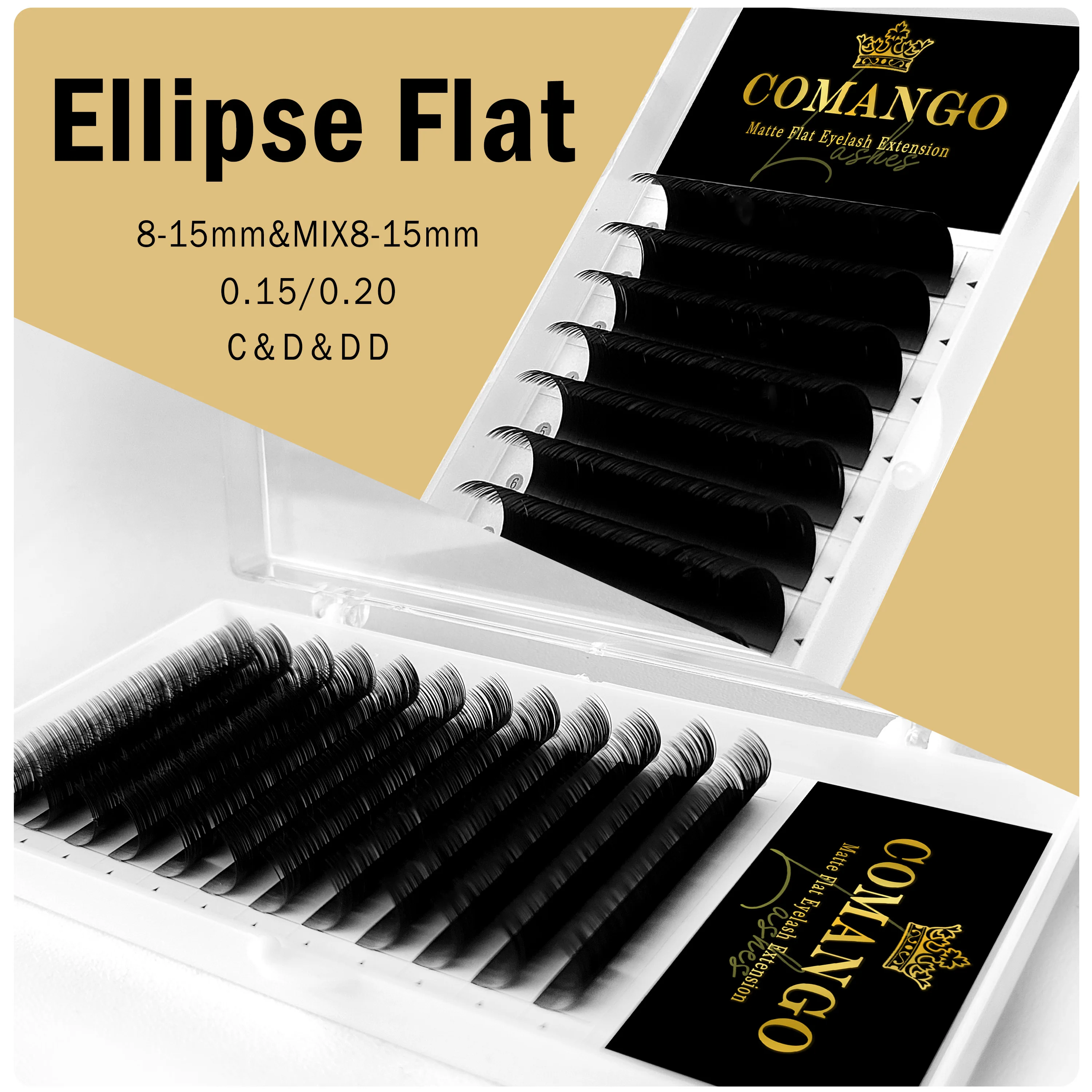 

0.15/0.20mm Ellipse Eyelash Extension Volume Individual Eyelashes C/D/DD Matte Black Flat Split Tips Premium Classic Fake Lashes