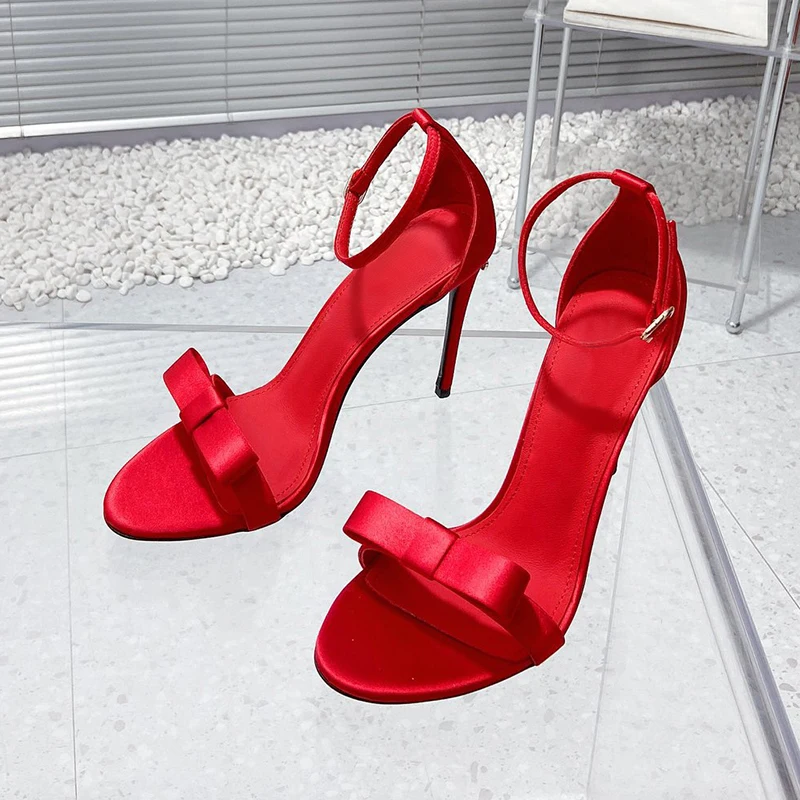 

Fashion New High Heel Sandals Summer Butterfly-knot Decor Round Toe Female Sandals One Strap Design Upper Banquet Ladies Pumps