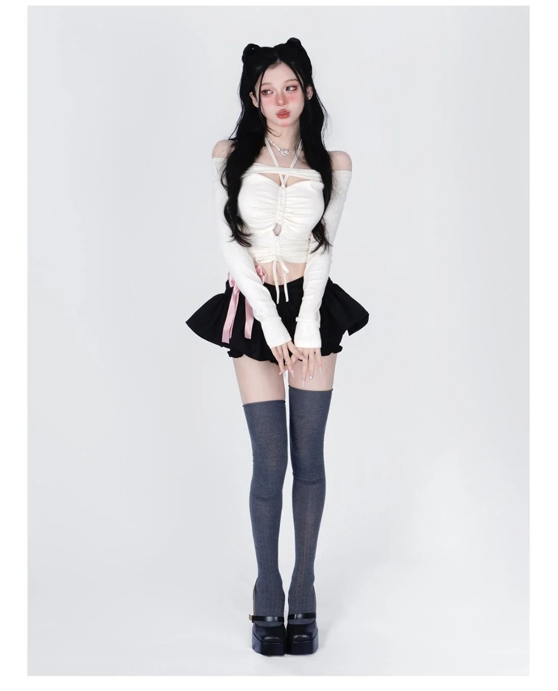 2023 Summer Off Shoulder White Crop Top Women's Black Mini Pleated Skirt Cute Two 2 Piece Outfits For Shorts Set Women Shirts 2023 Summer Off Shoulder White Crop Top Women's Black Mini Pleated Skirt Cute Two 2 Piece Outfits For Shorts Set Women Shirts