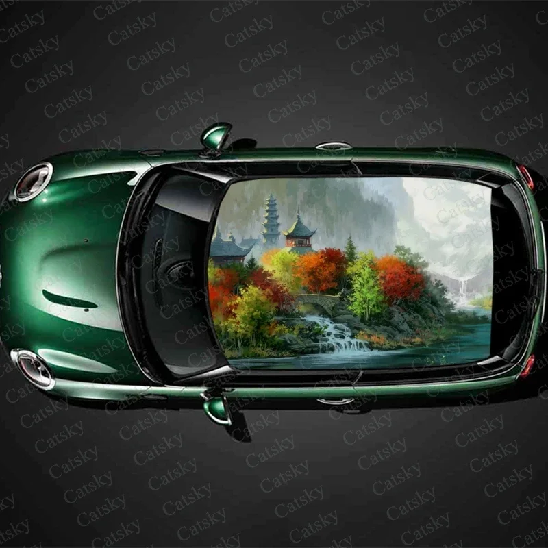 

Nature Art Landscape Car Roof Sticker Decoration Film SUV Decal Hood Vinyl Decal Graphic Wrap Vehicle Protect Accessories Gift